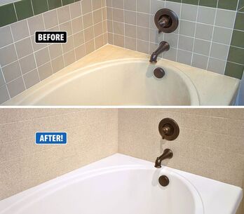 Before and after of bathtub tile refinishing done by Bathtub Refinishing Akron in Cuyahoga Falls OH